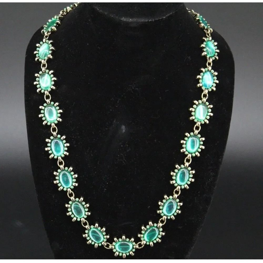 Vintage Coldwater Creek Necklace Green Lucite Cabochon Gold Tone Southwestern